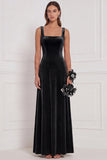 Dusty Sage A-Line Square Neck Velvet Long Bridesmaid Dress