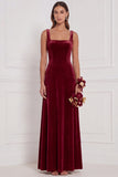 Dusty Sage A-Line Square Neck Velvet Long Bridesmaid Dress
