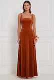 Dusty Sage A-Line Square Neck Velvet Long Bridesmaid Dress