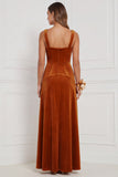 Dusty Sage A-Line Square Neck Velvet Long Bridesmaid Dress