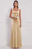 Dusty Sage A-Line Square Neck Velvet Long Bridesmaid Dress
