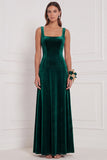 Dusty Sage A-Line Square Neck Velvet Long Bridesmaid Dress