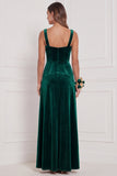 Dusty Sage A-Line Square Neck Velvet Long Bridesmaid Dress