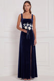 Dusty Sage A-Line Square Neck Velvet Long Bridesmaid Dress