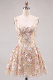Apricot A-Line Sweetheart Floral Short Homecoming Dress