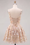 Apricot A-Line Sweetheart Floral Short Homecoming Dress