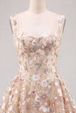 Apricot A-Line Sweetheart Floral Short Homecoming Dress