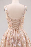 Apricot A-Line Sweetheart Floral Short Homecoming Dress
