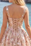 Apricot A-Line Sweetheart Floral Short Homecoming Dress