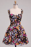 Apricot A-Line Sweetheart Floral Short Homecoming Dress