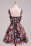 Apricot A-Line Sweetheart Floral Short Homecoming Dress