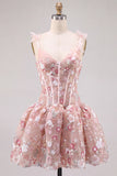 Pink Corset Sweetheart Short Homecoming Dress with Flowers