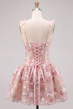 Pink Corset Sweetheart Short Homecoming Dress with Flowers