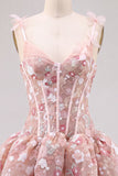 Pink Corset Sweetheart Short Homecoming Dress with Flowers