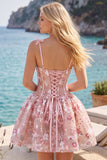 Pink Corset Sweetheart Short Homecoming Dress with Flowers