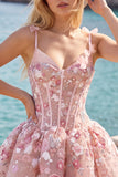 Pink Corset Sweetheart Short Homecoming Dress with Flowers