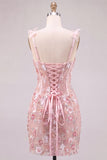 Pink Corset Sheath Sweetheart Floral Short Homecoming Dress