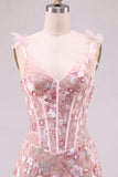 Pink Corset Sheath Sweetheart Floral Short Homecoming Dress