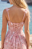 Pink Corset Sheath Sweetheart Floral Short Homecoming Dress