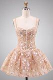 Apricot Corset Sweetheart Floral Short Homecoming Dress