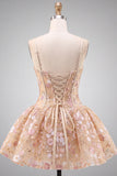 Apricot Corset Sweetheart Floral Short Homecoming Dress
