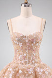 Apricot Corset Sweetheart Floral Short Homecoming Dress
