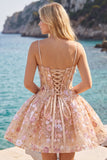Apricot Corset Sweetheart Floral Short Homecoming Dress