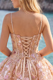Apricot Corset Sweetheart Floral Short Homecoming Dress