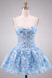 Apricot Corset Sweetheart Floral Short Homecoming Dress