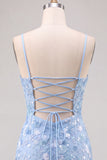 Light Blue Sheath V-Neck Floral Short Homecoming Dress with Sequins