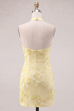 Daffodil Sheath Halter Ruched Short Homecoming Dress with Appliques