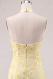 Daffodil Sheath Halter Ruched Short Homecoming Dress with Appliques