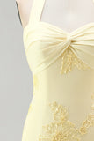 Daffodil Tight Halter Ruched Short Homecoming Dress with Floral Embroidery
