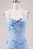 Daffodil Sheath Halter Ruched Short Homecoming Dress with Appliques