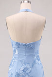 Daffodil Sheath Halter Ruched Short Homecoming Dress with Appliques