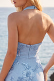Daffodil Sheath Halter Ruched Short Homecoming Dress with Appliques