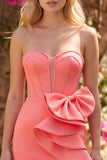 Yellow Bodycon Pearl Trim Corset Short Homecoming Dress with Side Bow Detail