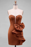 Yellow Bodycon Pearl Trim Corset Short Homecoming Dress with Side Bow Detail
