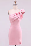 Yellow Bodycon One-Shoulder Pearl Beaded Short Homecoming Dress with Bow Detail