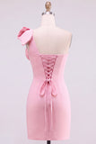 Yellow Bodycon One-Shoulder Pearl Beaded Short Homecoming Dress with Bow Detail
