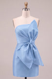 Royal Blue Bodycon Strapless Short Homecoming Dress with Front Oversized Bow