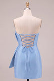 Royal Blue Bodycon Strapless Short Homecoming Dress with Front Oversized Bow