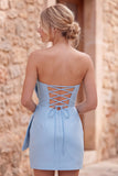 Royal Blue Bodycon Strapless Short Homecoming Dress with Front Oversized Bow