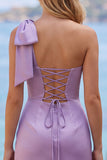 Yellow Satin One-Shoulder Short Homecoming Dress with Bow Detail
