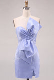 Light Blue Strapless Satin Short Homecoming Dress with Bow Detail