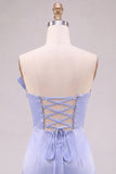 Light Blue Strapless Satin Short Homecoming Dress with Bow Detail