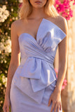 Light Blue Strapless Satin Short Homecoming Dress with Bow Detail