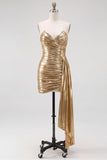 Royal Blue Metallic Ruched Strapless Short Homecoming Dress with Side Cascade