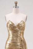 Royal Blue Metallic Ruched Strapless Short Homecoming Dress with Side Cascade