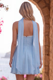 Yellow A-Line Pearl Trim Strapless Chiffon Short Homecoming Dress with Scarf